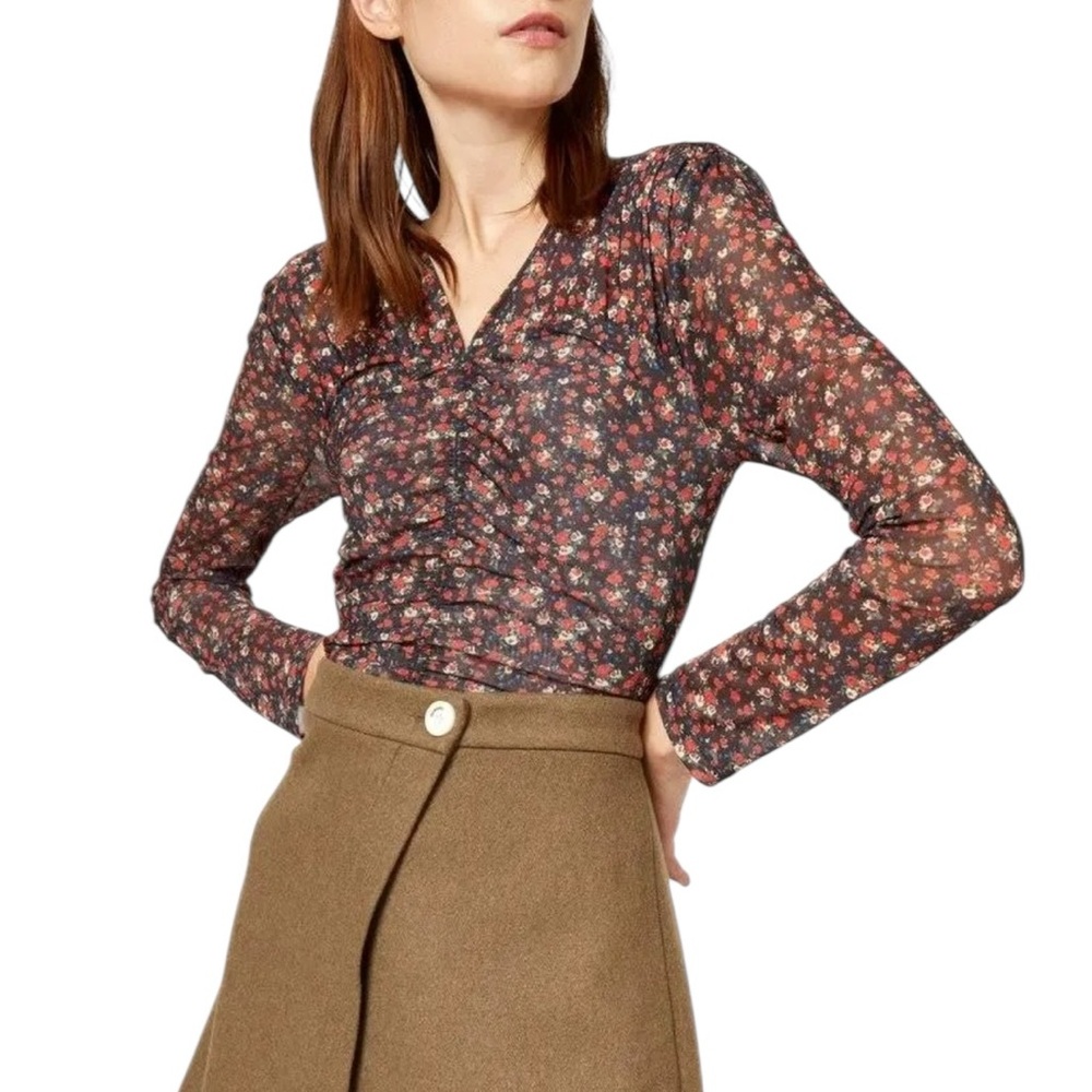 Sandro Bethanie Floral Sheer Long Sleeve Top - Picture 2 of 10